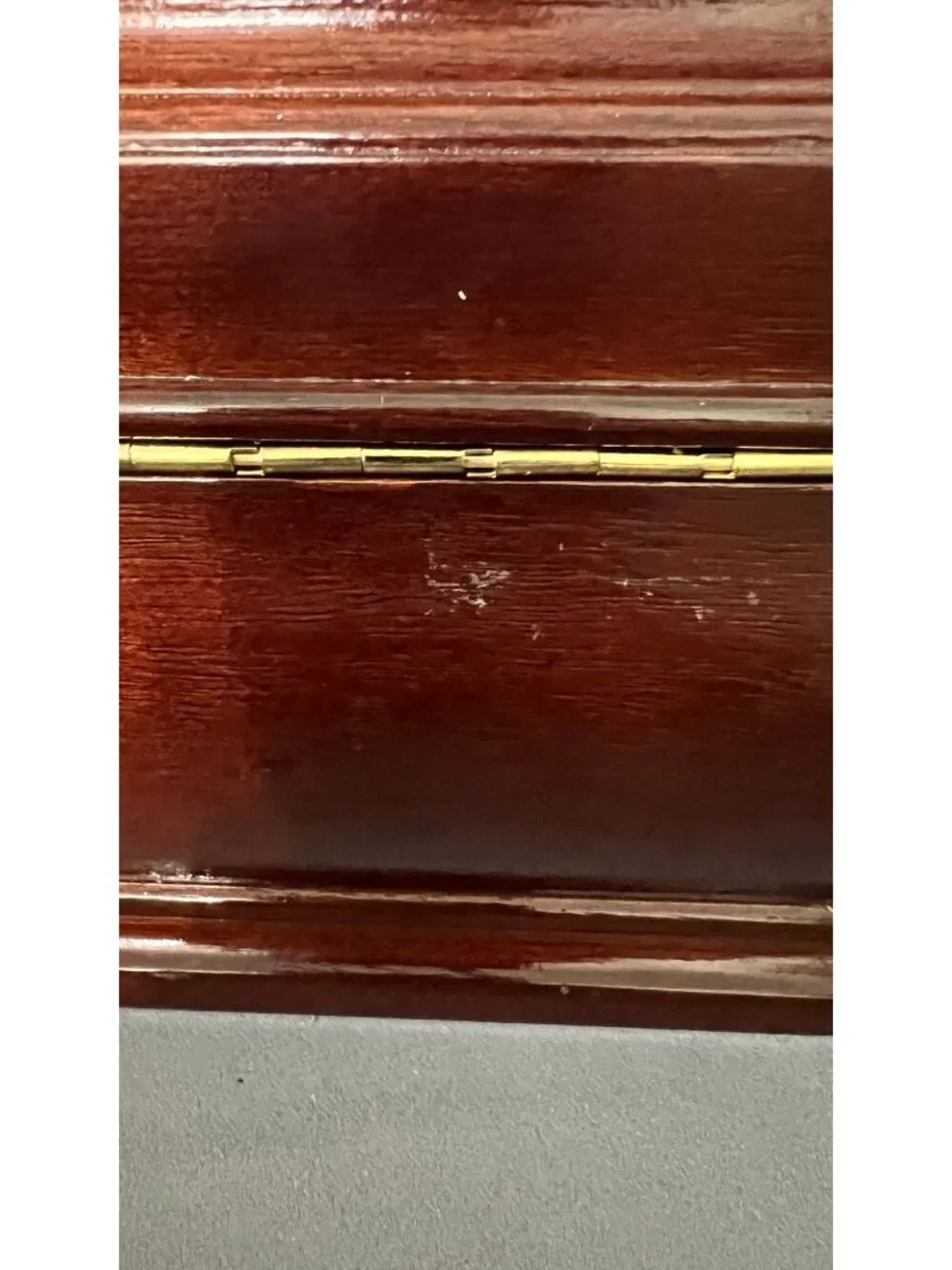 Vintage Wooden Jewelry Box With Red Velvet Interior & Key Closure